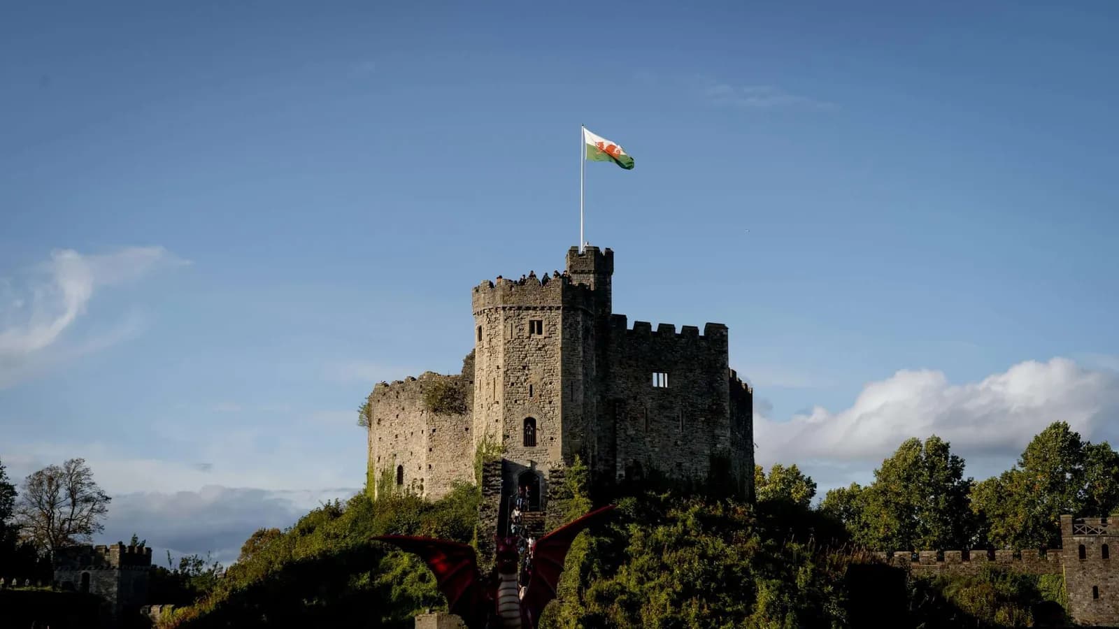 Cardiff Castle behind its walls in the city centre
