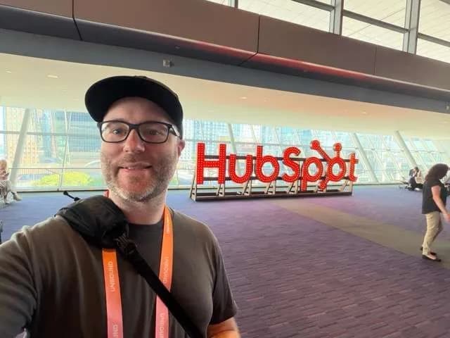 The HubSpot logo on a sign at the HubSpot Unbound 2026 conference