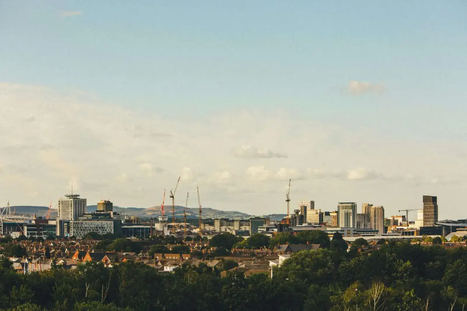 Cardiff city-centre skyline, with the Principality Stadium