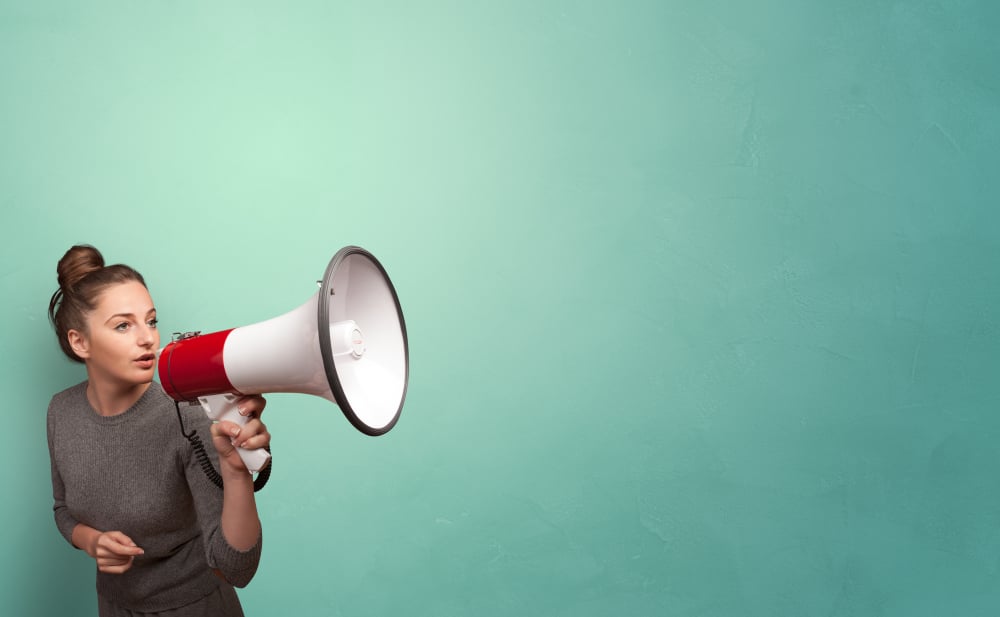 Person speaking in loudspeaker concept Person speaking in loudspeaker concept