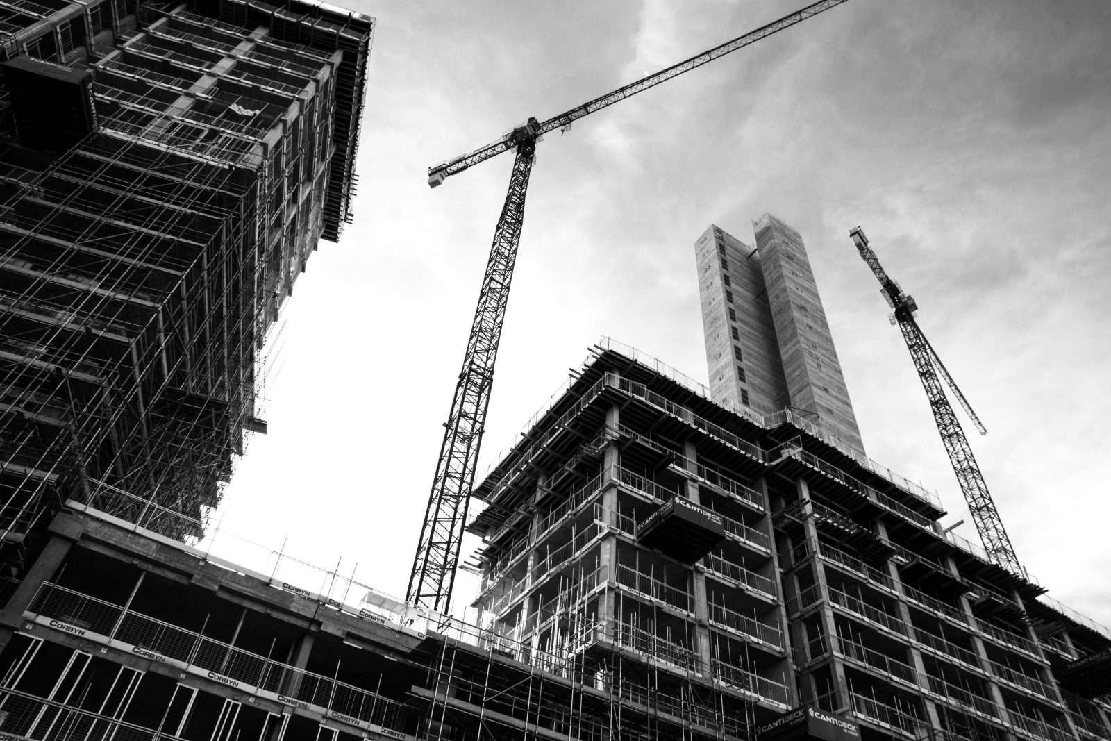 UK building site with crane and construction