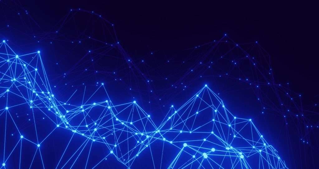 Abstract network of connected nodes representing backlinks and link building