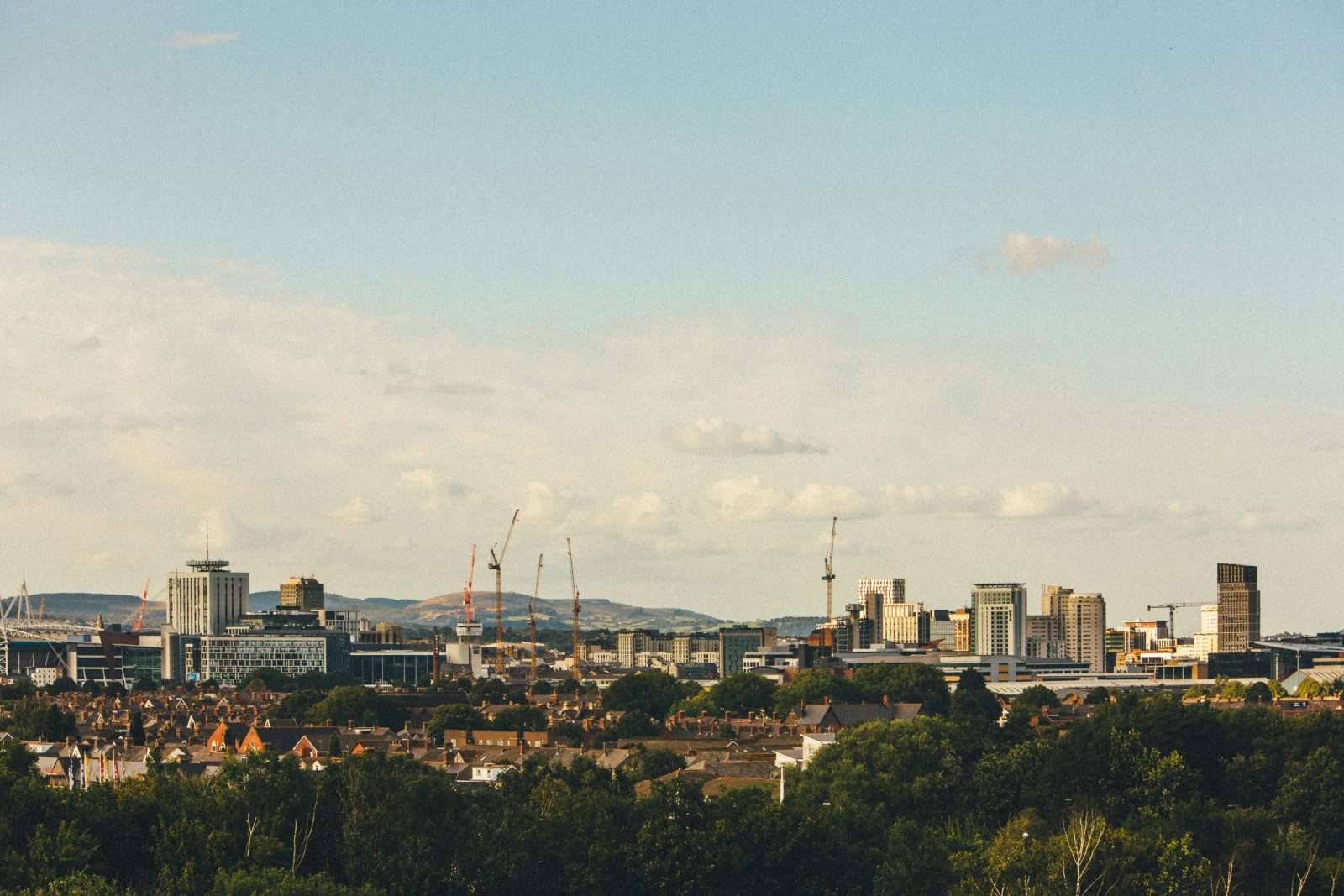 Cardiff city skyline with high-rise buildings